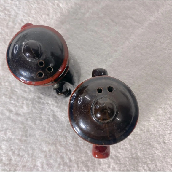 Vintage Brown Red Ceramic Mini Coffee Pot Salt & Pepper Shakers - Picture 5 of 7